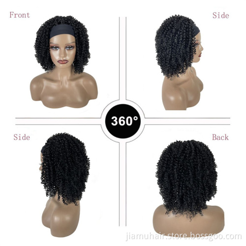 Synthetic Headband Wig For Black Women 12" Black afro kinky curly synthetic wig Scarf Wig